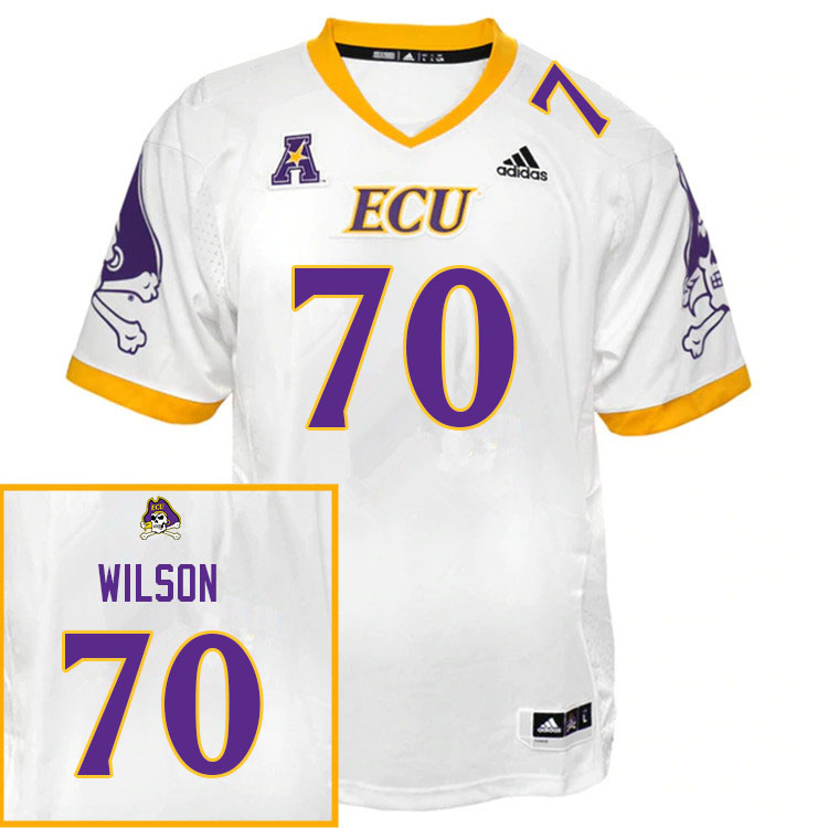 Men #70 Zion Wilson ECU Pirates College Football Jerseys Sale-White